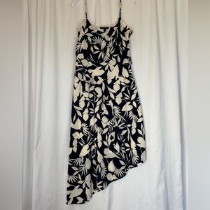 Banana Republic Midi Dress Sz 8 Asymmetrical Hem Blue Ruffle Coastal Nautical